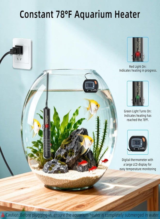 HiTauing Small Aquarium Heater 25W, Constant Temperature 78℉ Fish Tank Heater with Digital Thermometer, Submersible Betta/Turtle Tank Heater for Freshwater and Saltwater Tanks - Image 4